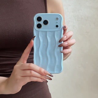 Auramma Collections Avant Basi Plain Glossy White Green Wine Pink Blue Lavender Mint Brown Khaki Butter Yellow 3D Linear Wavy Style Soft TPU Case iPhone 17 Pro Max
