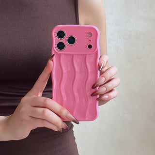 Auramma Collections Avant Basi Plain Glossy White Green Wine Pink Blue Lavender Mint Brown Khaki Butter Yellow 3D Linear Wavy Style Soft TPU Case iPhone 17 Pro Max