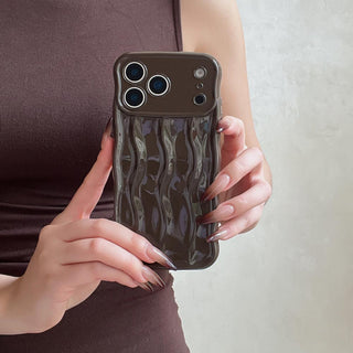Auramma Collections Avant Basi Plain Glossy White Green Wine Pink Blue Lavender Mint Brown Khaki Butter Yellow 3D Linear Wavy Style Soft TPU Case iPhone 17 Pro Max