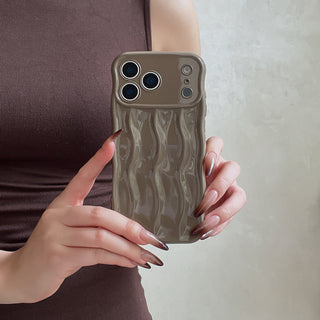 Auramma Collections Avant Basi Plain Glossy White Green Wine Pink Blue Lavender Mint Brown Khaki Butter Yellow 3D Linear Wavy Style Soft TPU Case iPhone 17 Pro Max