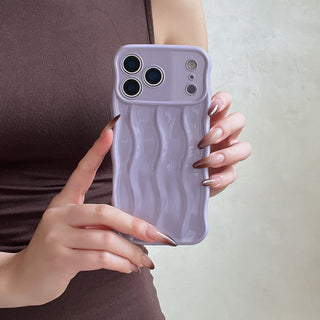 Auramma Collections Avant Basi Plain Glossy White Green Wine Pink Blue Lavender Mint Brown Khaki Butter Yellow 3D Linear Wavy Style Soft TPU Case iPhone 17 Pro Max