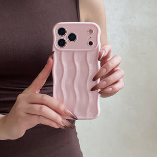 Auramma Collections Avant Basi Plain Glossy White Green Wine Pink Blue Lavender Mint Brown Khaki Butter Yellow 3D Linear Wavy Style Soft TPU Case iPhone 17 Pro Max