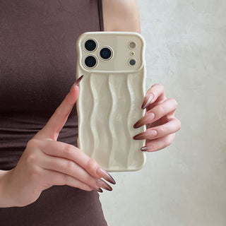 Auramma Collections Avant Basi Plain Glossy White Green Wine Pink Blue Lavender Mint Brown Khaki Butter Yellow 3D Linear Wavy Style Soft TPU Case iPhone 17 Pro Max