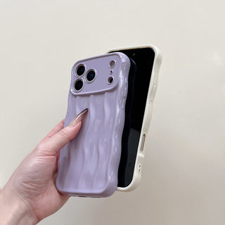 Auramma Collections Avant Basi Plain Glossy White Green Wine Pink Blue Lavender Mint Brown Khaki Butter Yellow 3D Linear Wavy Style Soft TPU Case iPhone 17 Pro Max