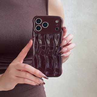 Auramma Collections Avant Basi Plain Glossy White Green Wine Pink Blue Lavender Mint Brown Khaki Butter Yellow 3D Linear Wavy Style Soft TPU Case iPhone 17 Pro Max
