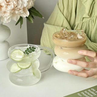 Auramma Avant Basic Cute Minimalist Aesthetic Clear Twisty Bubble With Handle Coffee Tea Cocktail Drinking Glass Party Event Cafe