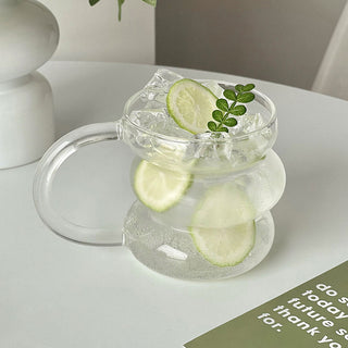Auramma Avant Basic Cute Minimalist Aesthetic Clear Twisty Bubble With Handle Coffee Tea Cocktail Drinking Glass Party Event Cafe