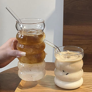 Auramma Avant Basic Cute Minimalist Aesthetic Clear Wavy Bubble Shape Coffee Tea Cocktail Matcha Latte Smoothie Drinking Glass Mug