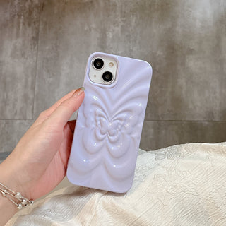 Auramma Collections Avant Basic Glossy Matte Plain Color Silver Green Yellow Cream Light Gray Purple Pink 3D Groovy Style Butterfly Soft TPU Case iPhone 15 14 13 12 11 Pro Max
