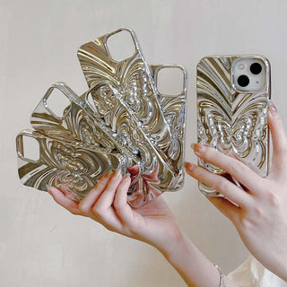 Auramma Collections Avant Basic Glossy Plain Color Silver 3D Groovy Style Butterfly Soft TPU Case iPhone 15 14 13 12 11 Pro Max