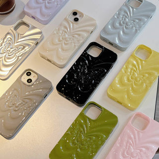 Auramma Collections Avant Basic Glossy Plain Color Silver 3D Groovy Style Butterfly Soft TPU Case iPhone 15 14 13 12 11 Pro Max