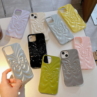 Auramma Collections Avant Basic Glossy Matte Plain Color Silver Green Yellow Cream Light Gray Purple Pink 3D Groovy Style Butterfly Soft TPU Case iPhone 15 14 13 12 11 Pro Max