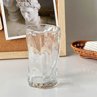 Auramma Avant Basic Minimalist Aesthetic Funky Irregular Twisting Clear Ribbed Frosted Coffee Tea Cocktail Drinking Glass Mug