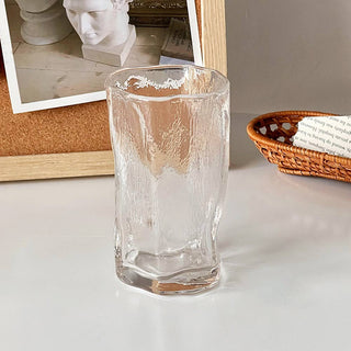 Auramma Avant Basic Minimalist Aesthetic Funky Irregular Twisting Clear Ribbed Frosted Coffee Tea Cocktail Drinking Glass Mug