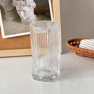 Auramma Avant Basic Minimalist Aesthetic Funky Irregular Twisting Clear Ribbed Frosted Coffee Tea Cocktail Drinking Glass Mug
