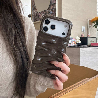 Auramma Collections Autumn Dark Aesthetic Glossy Olive Avocado Green Chocolate Khaki Burgundy Wine Red Brown 3D Folds Creases Style Surface Soft TPU Case iPhone 17 16 15 14 13 Pro Max Air