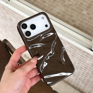 Auramma Collections Autumn Dark Aesthetic Glossy Olive Green Chocolate Khaki 3D Crinkles Style Soft TPU Case iPhone 17 16 15 14 13 12 11 Pro Max Plus Air