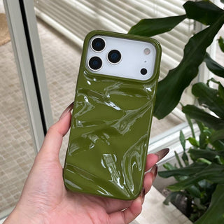 Auramma Collections Autumn Dark Aesthetic Glossy Olive Green Chocolate Khaki 3D Crinkles Style Soft TPU Case iPhone 17 16 15 14 13 12 11 Pro Max Plus Air