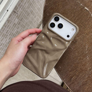Auramma Collections Autumn Dark Aesthetic Glossy Olive Green Chocolate Khaki 3D Crinkles Style Soft TPU Case iPhone 17 16 15 14 13 12 11 Pro Max Plus Air