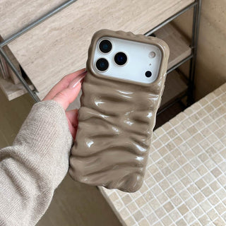 Auramma Collections Autumn Dark Aesthetic Glossy Olive Avocado Green Chocolate Khaki Burgundy Wine Red Brown 3D Folds Creases Style Surface Soft TPU Case iPhone 17 16 15 14 13 Pro Max Air