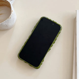 Auramma Collections Autumn Dark Aesthetic Glossy Olive Avocado Green Chocolate Khaki Burgundy Wine Red Brown 3D Folds Creases Style Surface Soft TPU Case iPhone 17 16 15 14 13 Pro Max Air