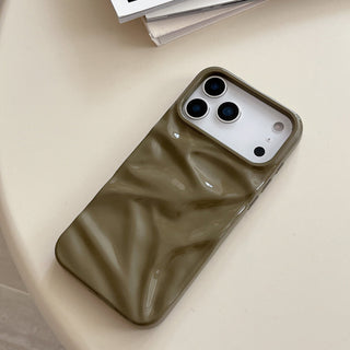 Auramma Collections Autumn Dark Aesthetic Glossy Olive Green Chocolate Khaki 3D Crinkles Style Soft TPU Case iPhone 17 16 15 14 13 12 11 Pro Max Plus Air
