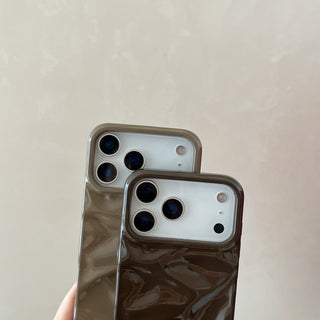 Auramma Collections Autumn Dark Aesthetic Glossy Olive Green Chocolate Khaki 3D Crinkles Style Soft TPU Case iPhone 17 16 15 14 13 12 11 Pro Max Plus Air