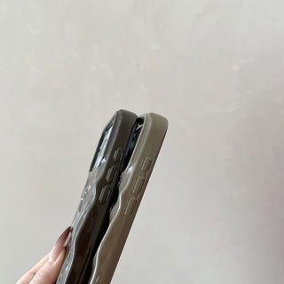Auramma Collections Autumn Dark Aesthetic Glossy Olive Green Chocolate Khaki 3D Crinkles Style Soft TPU Case iPhone 17 16 15 14 13 12 11 Pro Max Plus Air