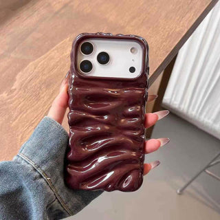 Auramma Collections Autumn Dark Aesthetic Glossy Olive Avocado Green Chocolate Khaki Burgundy Wine Red Brown 3D Folds Creases Style Surface Soft TPU Case iPhone 17 16 15 14 13 Pro Max Air