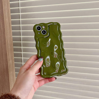 Auramma Collections Avant Basic Cool Minimalist Aesthetic Wavy Edge 3D Meteorite Style Glossy Butter Yellow Sakura Pink Green Coffee Khaki Brown Cream White Wine Red Lavender Purple Soft TPU Case iPhone 15 14 13 12 Pro Max Plus