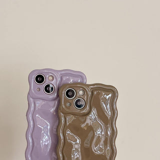 Auramma Collections Avant Basic Cool Minimalist Aesthetic Wavy Edge 3D Meteorite Style Glossy Butter Yellow Sakura Pink Green Coffee Khaki Brown Cream White Wine Red Lavender Purple Soft TPU Case iPhone 15 14 13 12 Pro Max Plus
