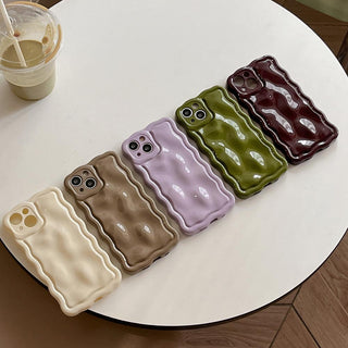 Auramma Collections Avant Basic Cool Minimalist Aesthetic Wavy Edge 3D Meteorite Style Glossy Butter Yellow Sakura Pink Green Coffee Khaki Brown Cream White Wine Red Lavender Purple Soft TPU Case iPhone 15 14 13 12 Pro Max Plus