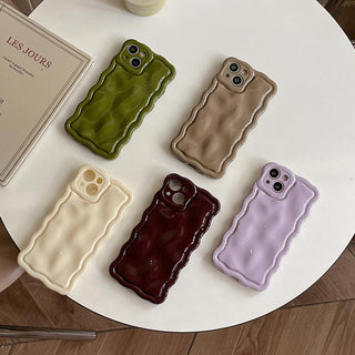 Auramma Collections Avant Basic Cool Minimalist Aesthetic Wavy Edge 3D Meteorite Style Glossy Butter Yellow Sakura Pink Green Coffee Khaki Brown Cream White Wine Red Lavender Purple Soft TPU Case iPhone 15 14 13 12 Pro Max Plus