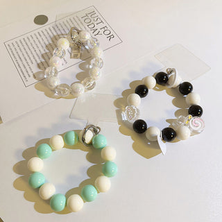 Auramma Collections Avant Basic Bicolor Clear Pearl White Silver Light Dark Brown Blue Mint Black Bead Bracelet Phone Charm