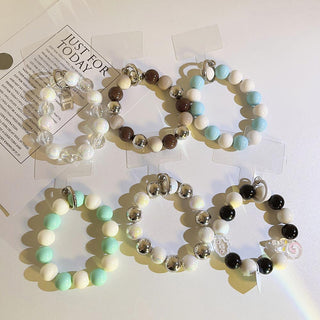 Auramma Collections Avant Basic Bicolor Clear Pearl White Silver Light Dark Brown Blue Mint Black Bead Bracelet Phone Charm