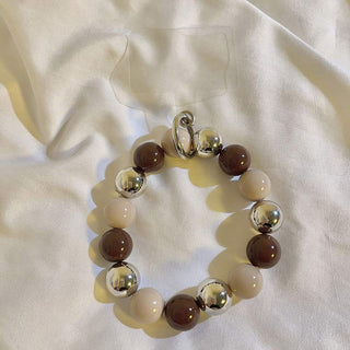 Auramma Collections Avant Basic Bicolor Clear Pearl White Silver Light Dark Brown Blue Mint Black Bead Bracelet Phone Charm