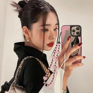 Auramma Collections Avant Basic Black Pink Stripe Bead Heart String Phone Charm