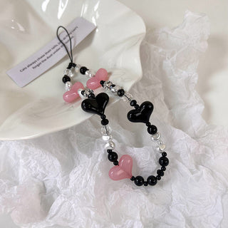 Auramma Collections Avant Basic Sweetheart Black Pink White Heart Bead String Phone Charm