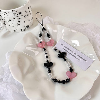 Auramma Collections Avant Basic Sweetheart Black Pink White Heart Bead String Phone Charm