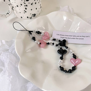 Auramma Collections Avant Basic Sweetheart Black Pink White Heart Bead String Phone Charm