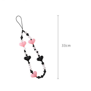 Auramma Collections Avant Basic Sweetheart Black Pink White Heart Bead String Phone Charm