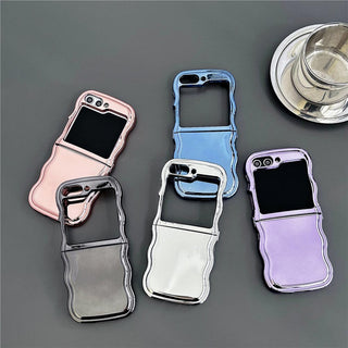 Auramma Collections Avant Basic Cool Aesthetic Metallic Rose Gold Blue Purple Silver Black Plated Wavy Edge Soft TPU Case Samsung Z Flip 6 5 4 3