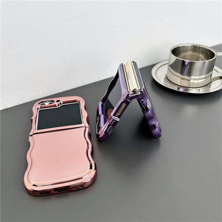 Auramma Collections Avant Basic Cool Aesthetic Metallic Rose Gold Blue Purple Silver Black Plated Wavy Edge Soft TPU Case Samsung Z Flip 6 5 4 3