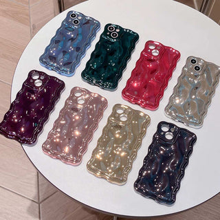 Auramma Collections Avant Basic Cool Minimalist Aesthetic Wavy Edge 3D Meteorite Style Glossy Dark Green Blue Pink Fuchsia Black Soft TPU Case iPhone 15 14 13 12 11 Pro Max