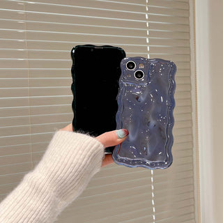 Auramma Collections Avant Basic Cool Minimalist Aesthetic Wavy Edge 3D Meteorite Style Glossy Dark Green Blue Pink Fuchsia Black Soft TPU Case iPhone 15 14 13 12 11 Pro Max