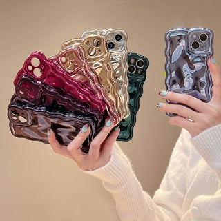 Auramma Collections Avant Basic Cool Minimalist Aesthetic Wavy Edge 3D Meteorite Style Glossy Dark Green Blue Pink Fuchsia Black Soft TPU Case iPhone 15 14 13 12 11 Pro Max