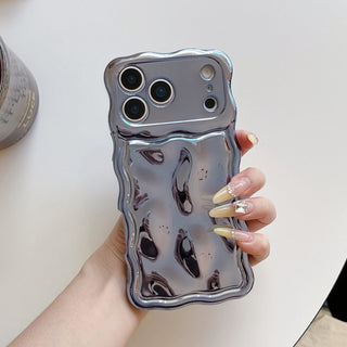 Auramma Collections Avant Basic 3D Meteorite Style Surface Wavy Edge Glossy Butter Yellow Sakura Pink Green Coffee Brown White Wine Red Purple Metallic Black Gold Silver Blue Pink Soft TPU Case iPhone 17 16 15 14 13 12 Pro Max Plus Air 16e