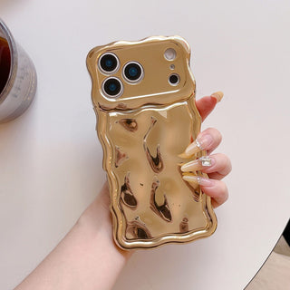Auramma Collections Avant Basic 3D Meteorite Style Surface Wavy Edge Glossy Butter Yellow Sakura Pink Green Coffee Brown White Wine Red Purple Metallic Black Gold Silver Blue Pink Soft TPU Case iPhone 17 16 15 14 13 12 Pro Max Plus Air 16e