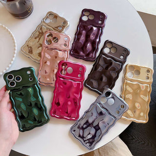 Auramma Collections Avant Basic 3D Meteorite Style Surface Wavy Edge Glossy Butter Yellow Sakura Pink Green Coffee Brown White Wine Red Purple Metallic Black Gold Silver Blue Pink Soft TPU Case iPhone 17 16 15 14 13 12 Pro Max Plus Air 16e