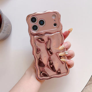 Auramma Collections Avant Basic 3D Meteorite Style Surface Wavy Edge Glossy Butter Yellow Sakura Pink Green Coffee Brown White Wine Red Purple Metallic Black Gold Silver Blue Pink Soft TPU Case iPhone 17 16 15 14 13 12 Pro Max Plus Air 16e